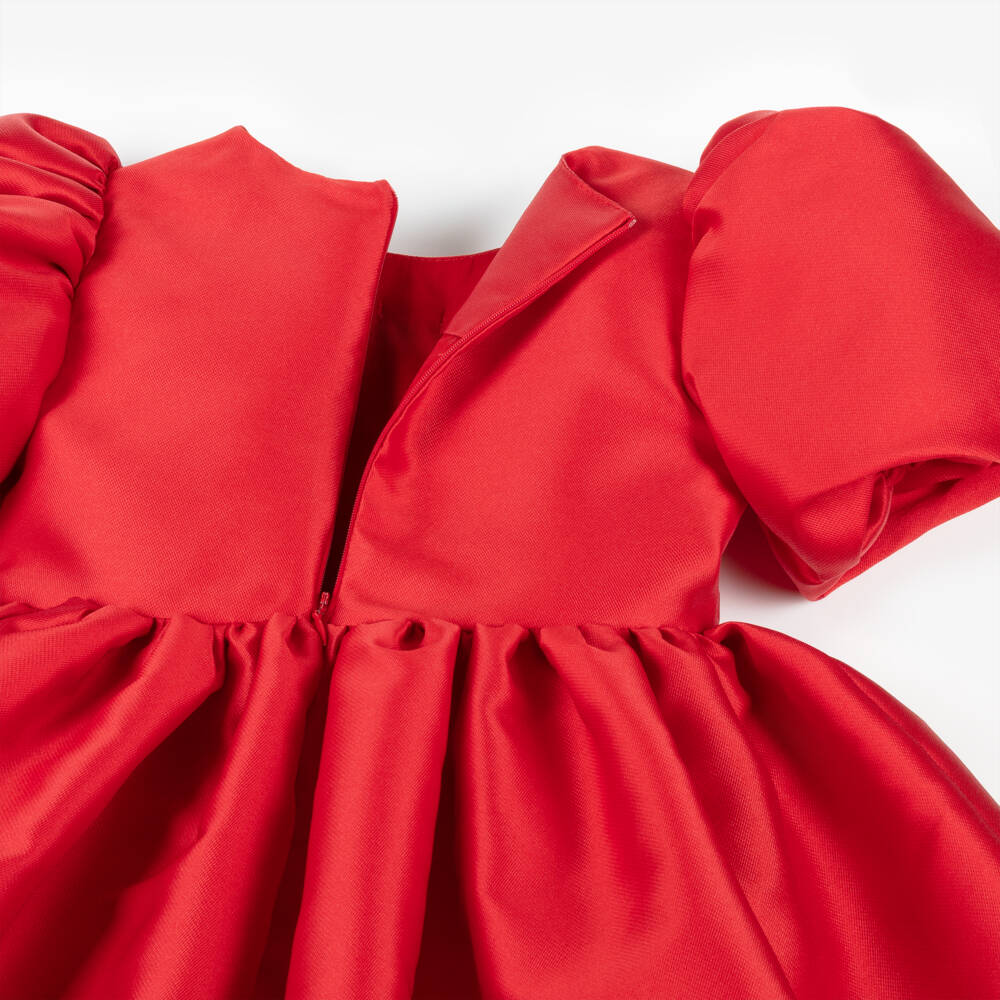 Mama Luma-Girls Red Pleated Twill Dress with Metallic Bow | Childrensalon Outlet