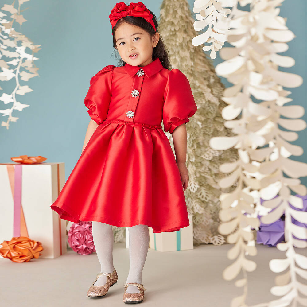 Girls red satin hotsell dress