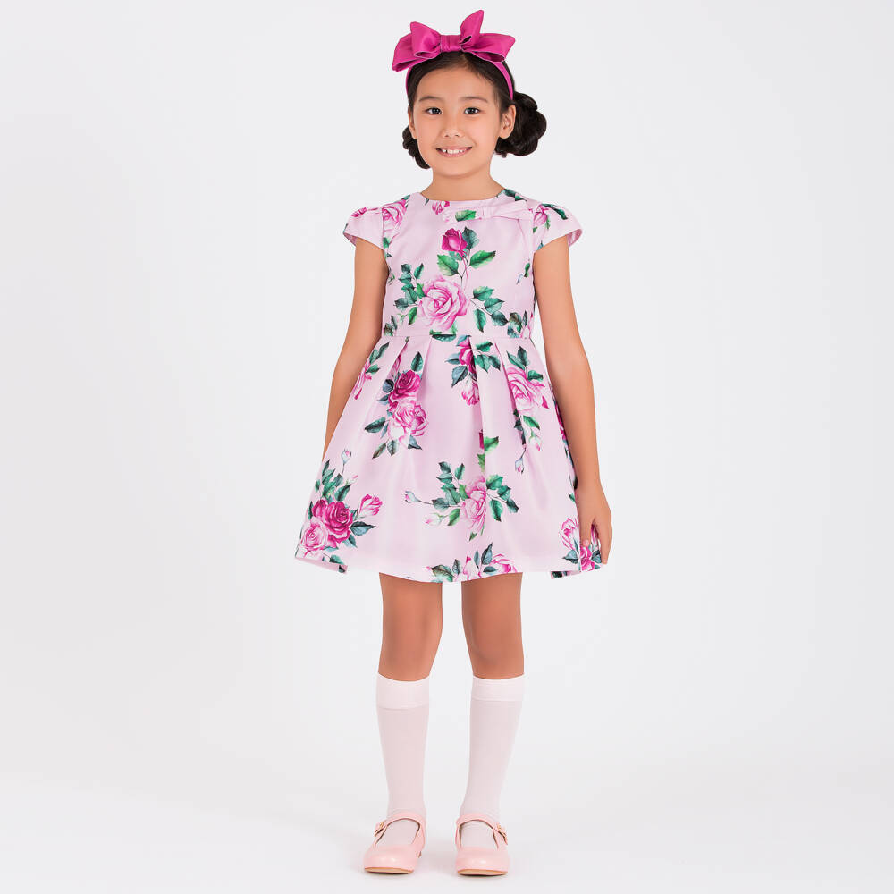Mama Luma-Girls Rose Print Satin Gown | Childrensalon Outlet