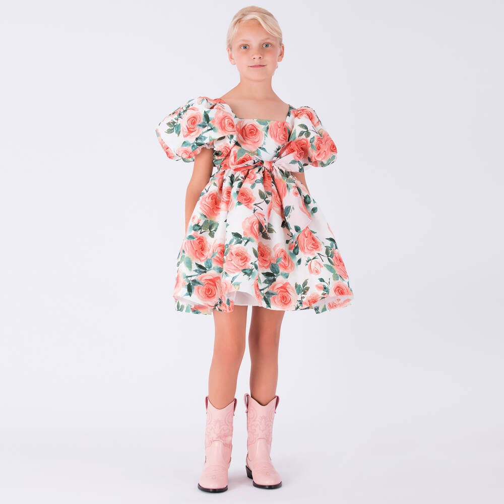 Mama Luma-فستان ساتان للبنات مزين بأزهار البرتقال | Childrensalon Outlet