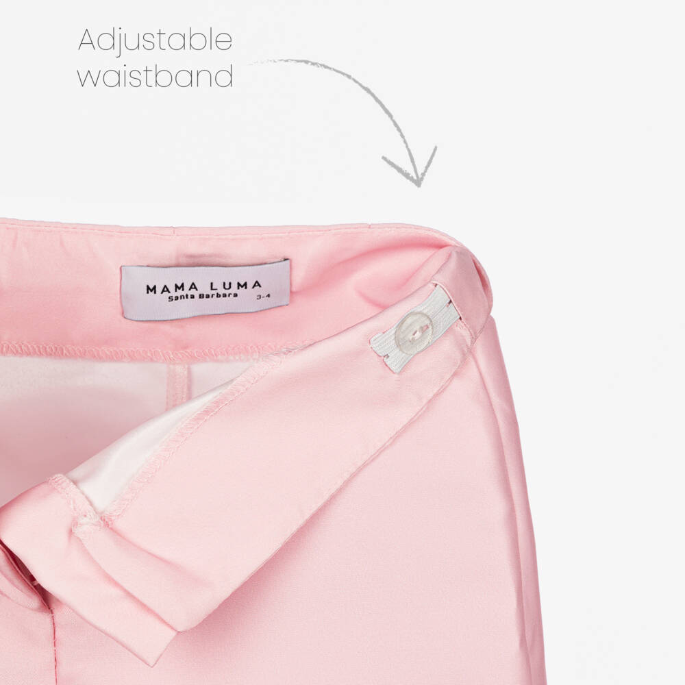 Mama Luma-Girls Satin Feather-Trim Pink Trousers | Childrensalon Outlet