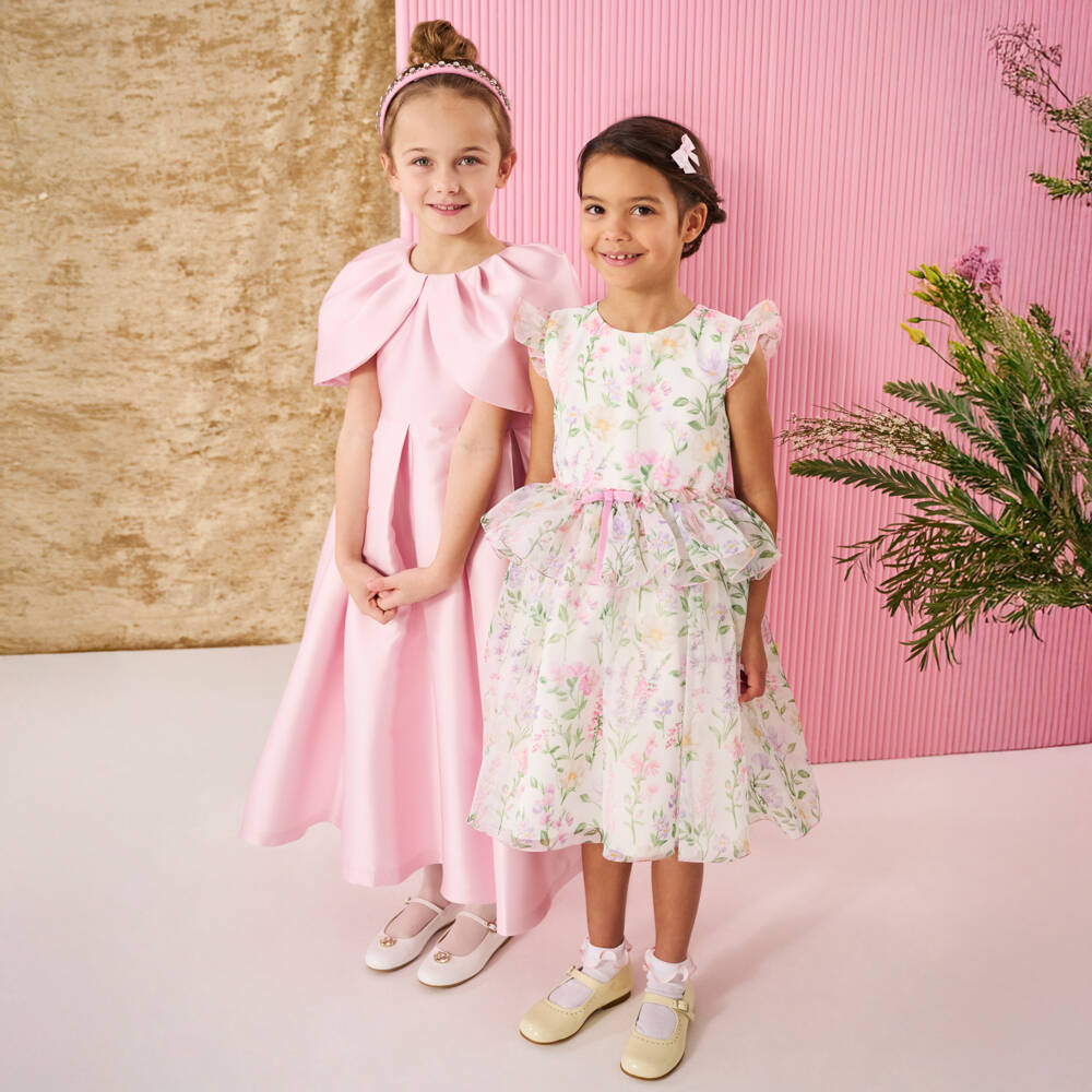 Mama Luma-Girls Satin Pink Dress with Cape | Childrensalon Outlet