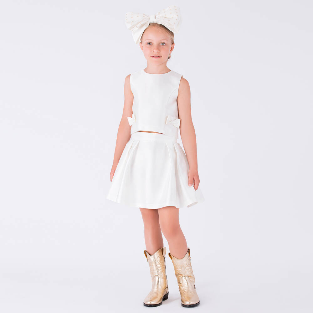 Mama Luma-Girls Silky Ivory Pleated Skirt | Childrensalon Outlet