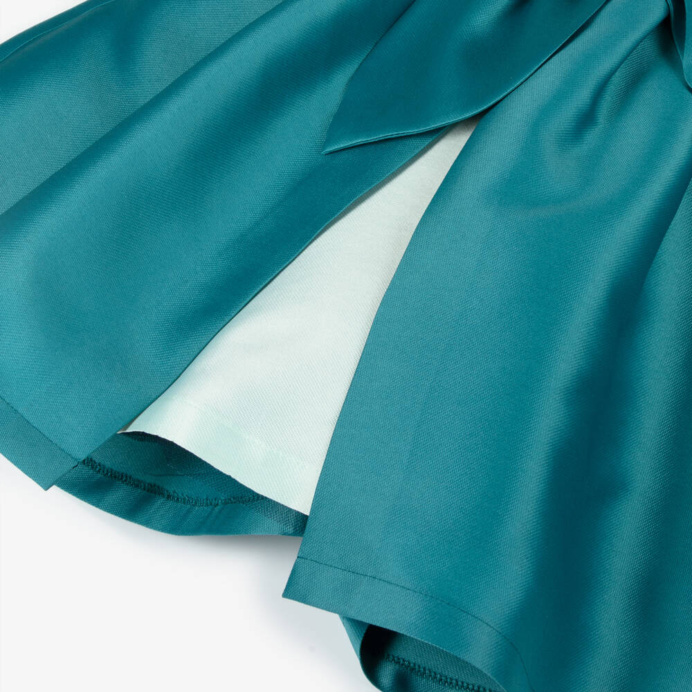 Mama Luma-Платье из атласа с бантом для девочек в бирюзовом цвете | Childrensalon Outlet