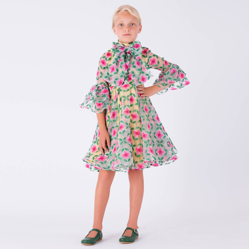 Mama Luma-Girls Vibrant Pink & Green Organza Gown | Childrensalon Outlet