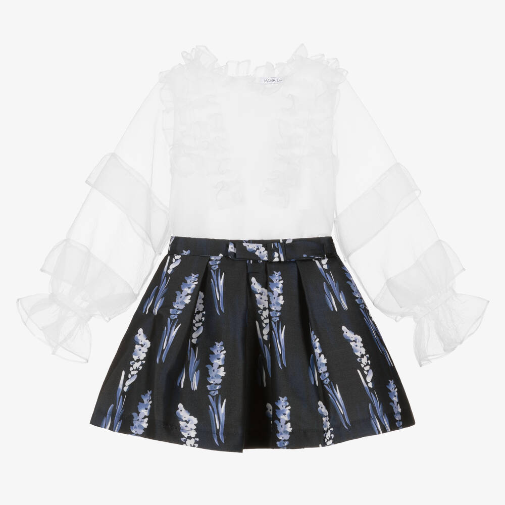 Mama Luma - Белая блузка и синяя юбка для девочек | Childrensalon