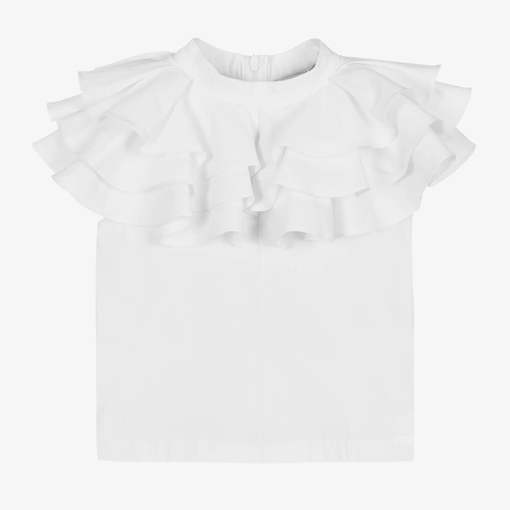Mama Luma-Girls White Cotton Frill Collar Blouse | Childrensalon Outlet