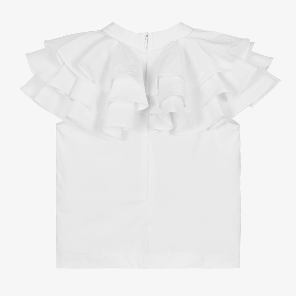 Mama Luma-Белая хлопковая блузка с рюшами на воротнике для девочек | Childrensalon Outlet