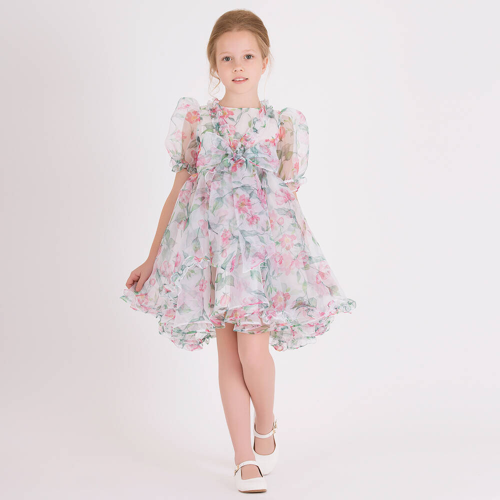 Mama Luma-Girls White Floral Organza Dress | Childrensalon Outlet