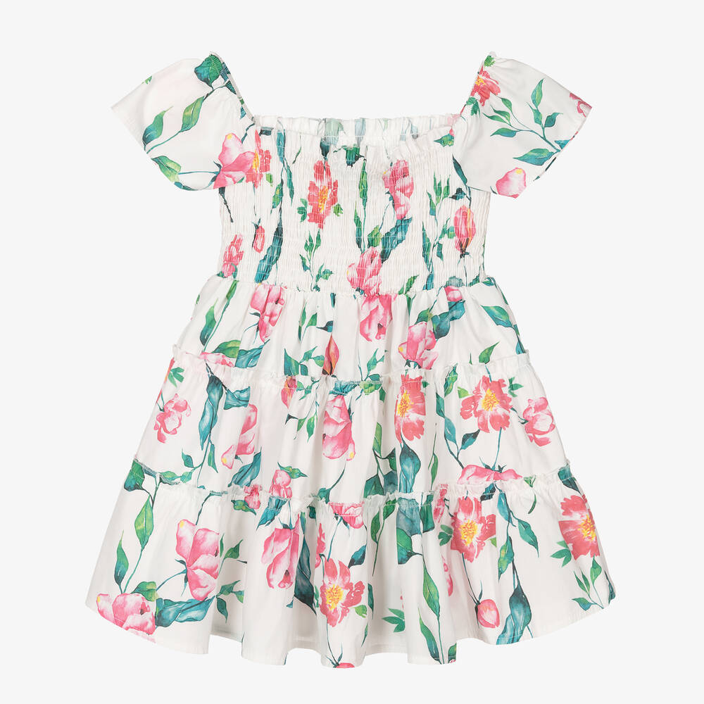 Mama Luma-Girls White Floral Print Cotton Dress | Childrensalon Outlet