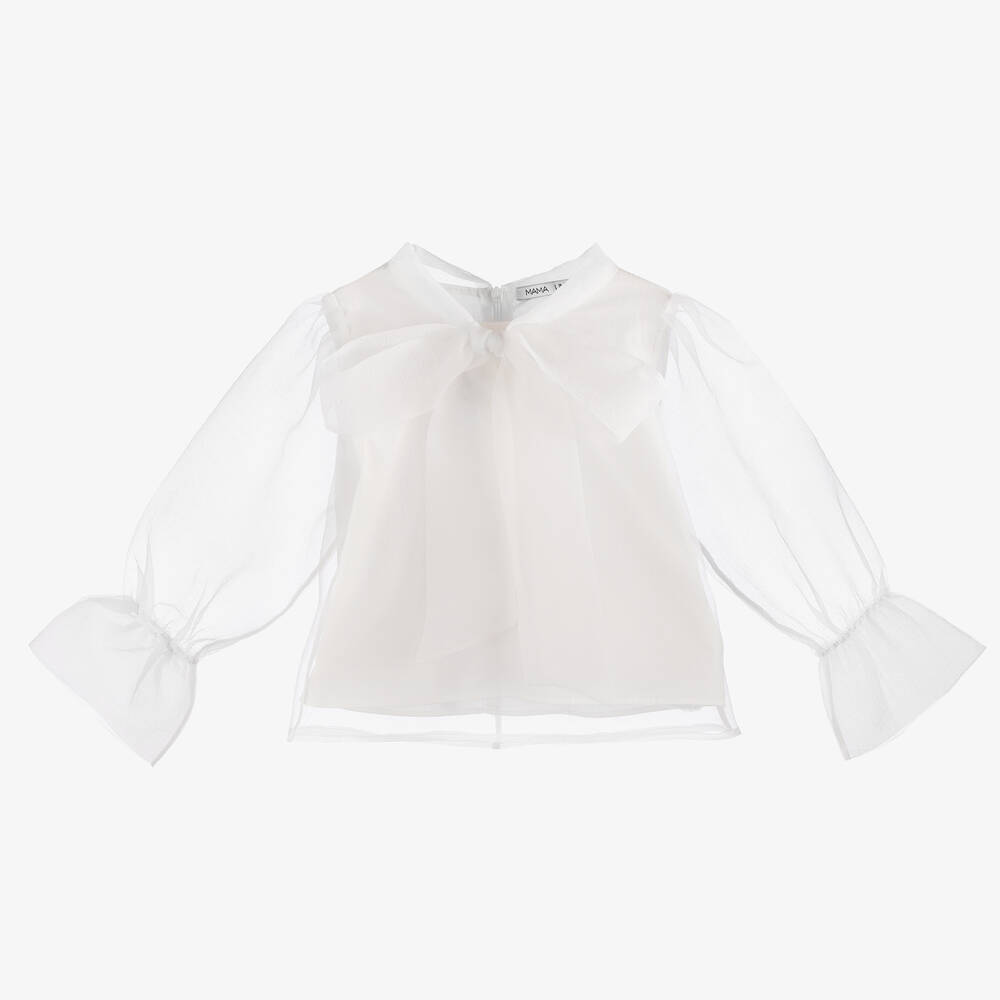 Mama Luma-Girls White Organza Bow Blouse | Childrensalon Outlet