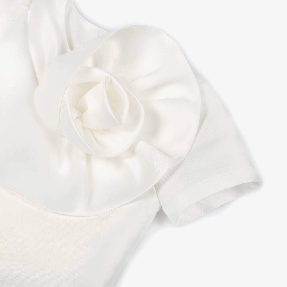 Mama Luma-Girls White Satin Blouse with Rose Ruffle | Childrensalon Outlet