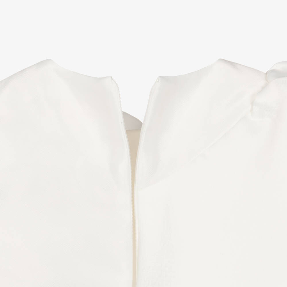 Mama Luma-Girls White Satin Blouse with Rose Ruffle | Childrensalon Outlet