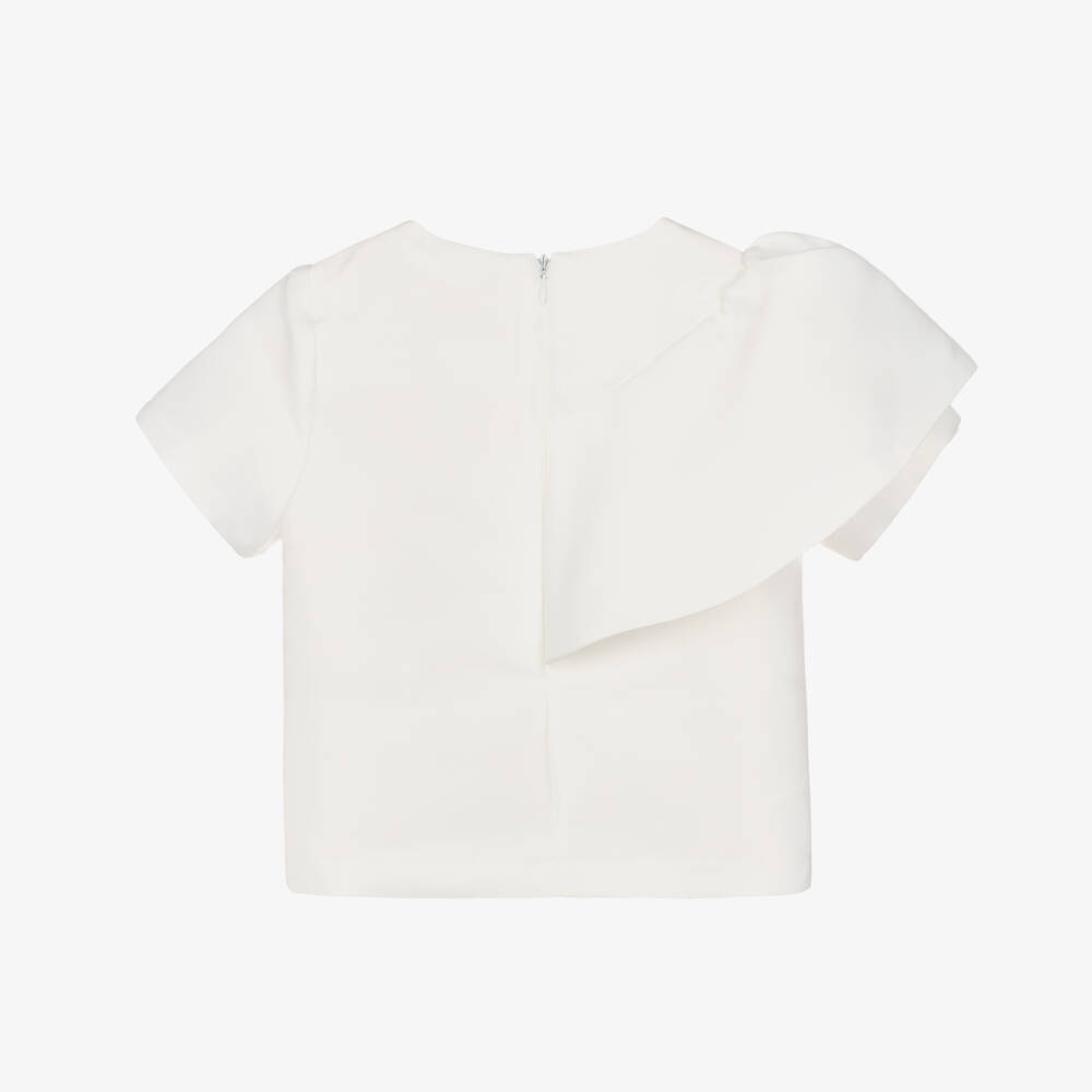 Mama Luma-Girls White Satin Blouse with Rose Ruffle | Childrensalon Outlet