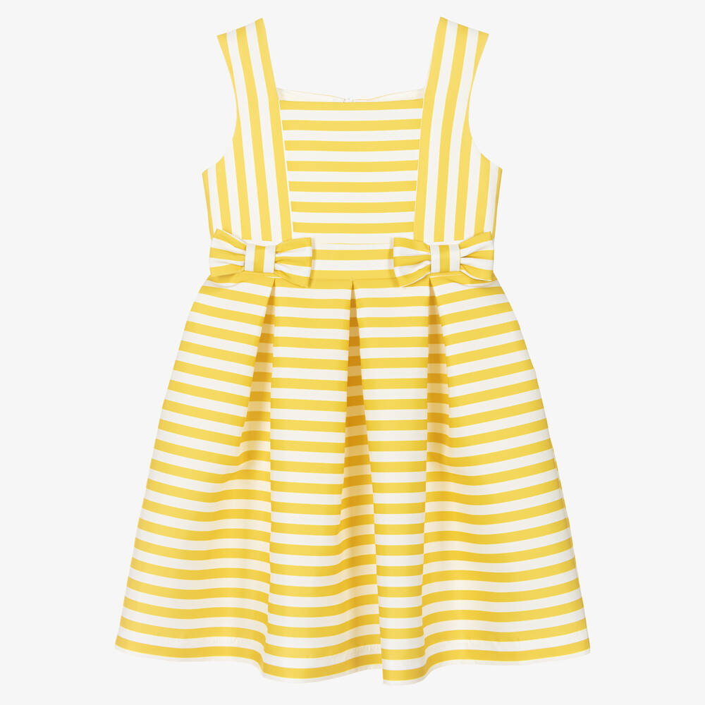 Mama Luma - Girls Yellow Stripe Satin Dress | Childrensalon