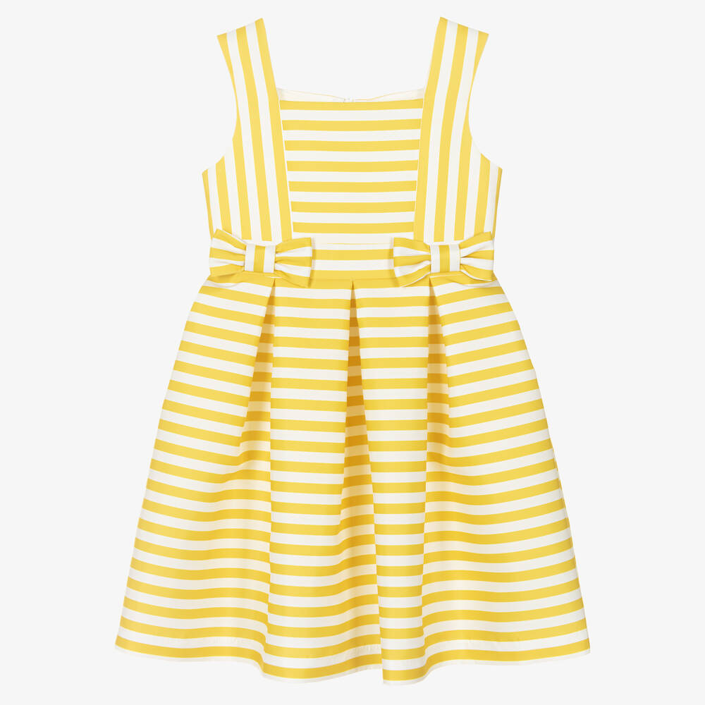 Mama Luma - Robe jaune rayée en satin fille | Childrensalon