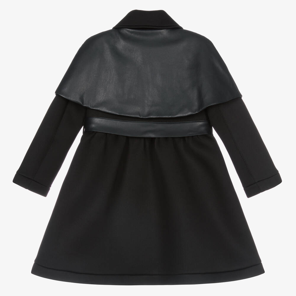 Mama Luma-معطف جلد صناعي ونيوبرين لون أسود للبنات | Childrensalon Outlet