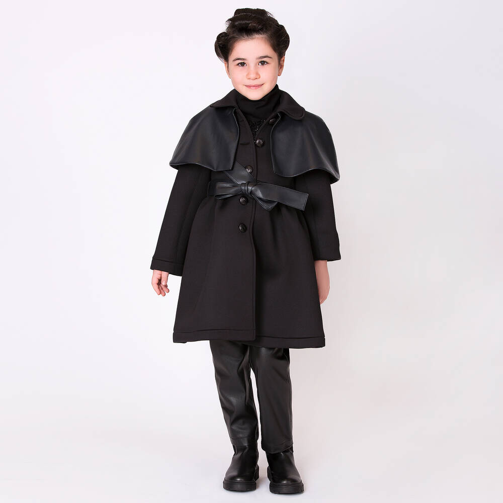 Mama Luma-معطف جلد صناعي ونيوبرين لون أسود للبنات | Childrensalon Outlet