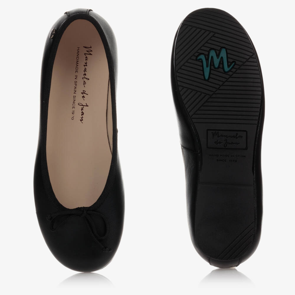 Manuela de Juan-Girls Black Leather Ballerina Flats | Childrensalon Outlet
