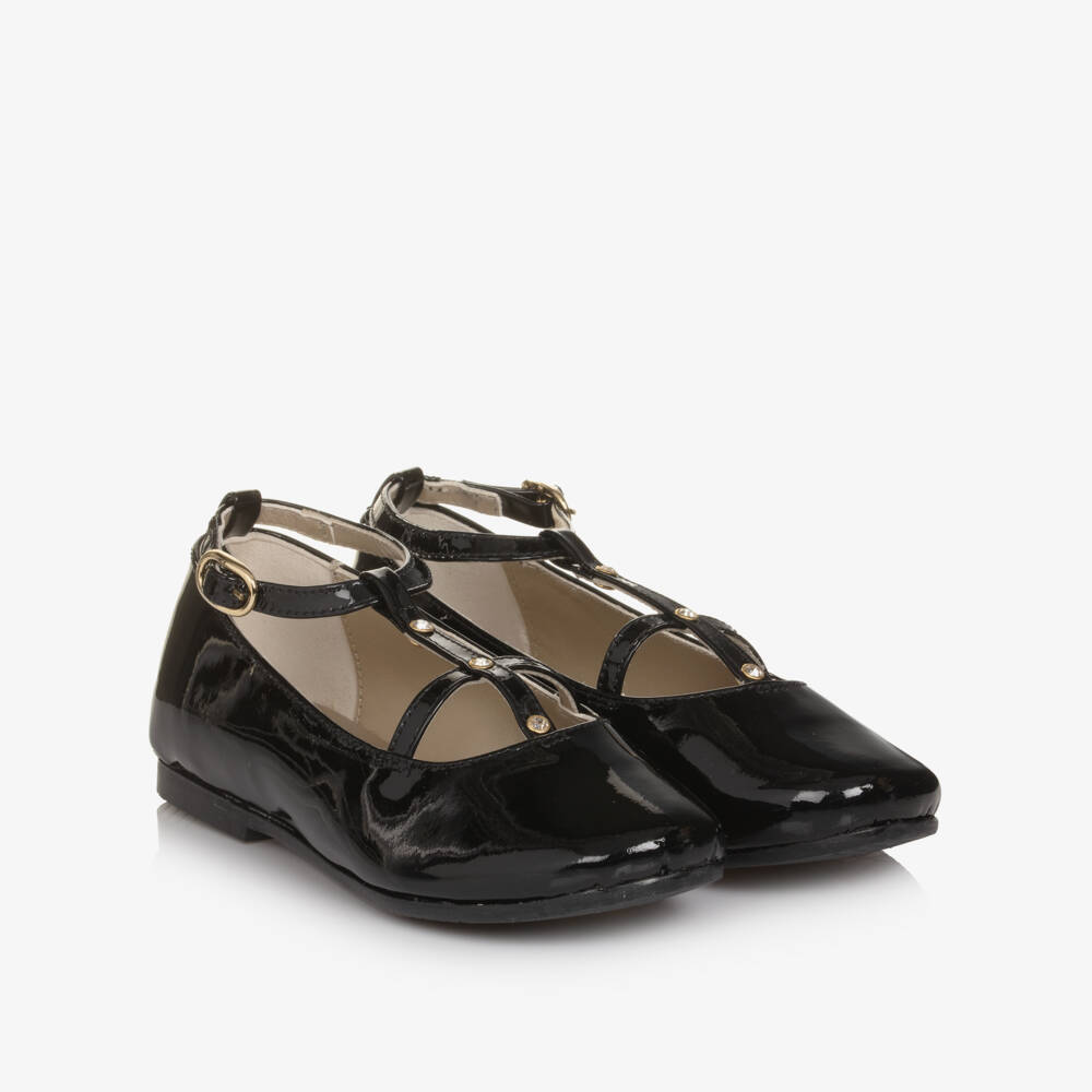 Manuela de Juan-Girls Black Patent Pearl Bar Shoes | Childrensalon Outlet