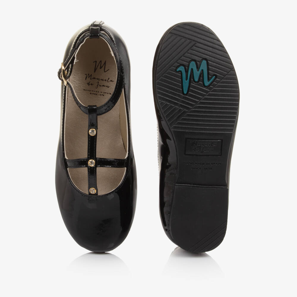 Manuela de Juan-Girls Black Patent Pearl Bar Shoes | Childrensalon Outlet
