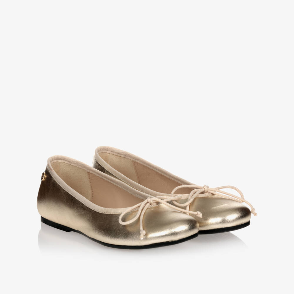Manuela de Juan-Girls Gold Leather Ballerina Flats | Childrensalon Outlet