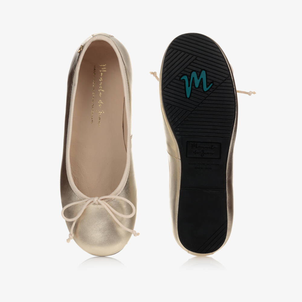 Manuela de Juan-Girls Gold Leather Ballerina Flats | Childrensalon Outlet
