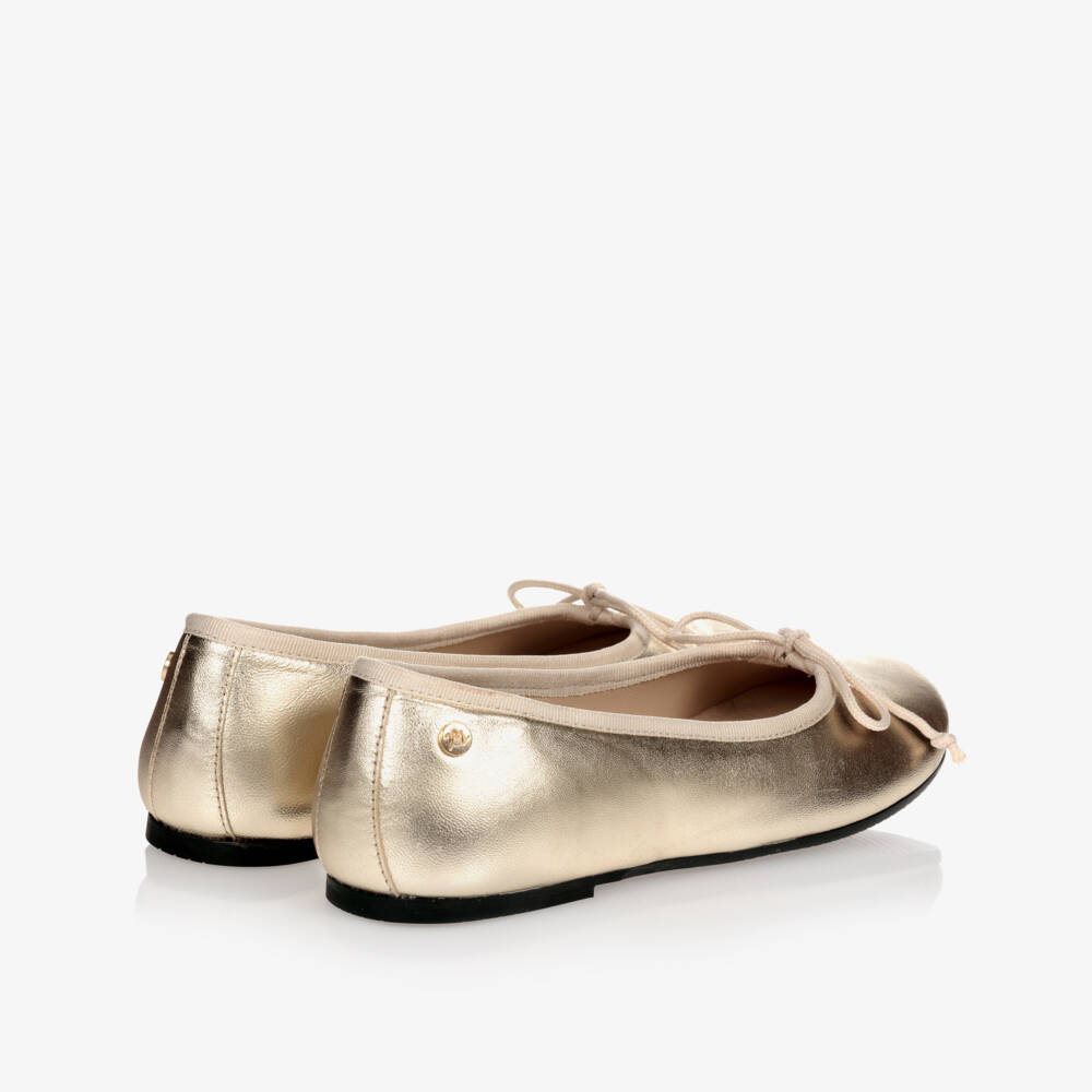 Manuela de Juan-Girls Gold Leather Ballerina Flats | Childrensalon Outlet