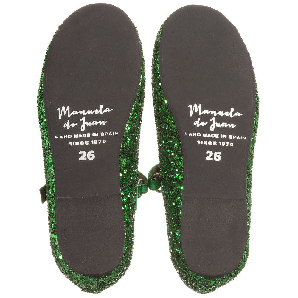 Manuela de Juan Girls Green Glitter Shoes