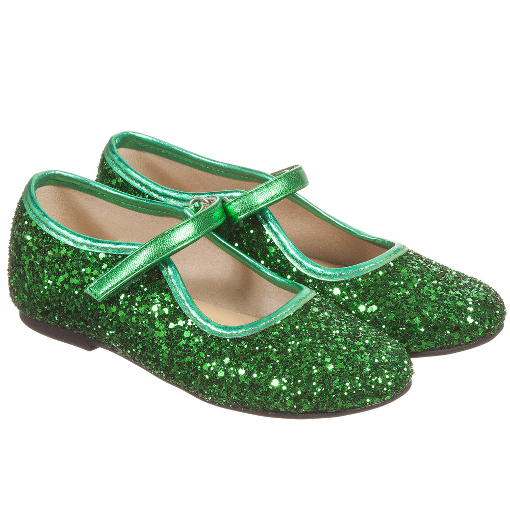 Manuela de Juan - Girls Green Glitter Shoes | Childrensalon