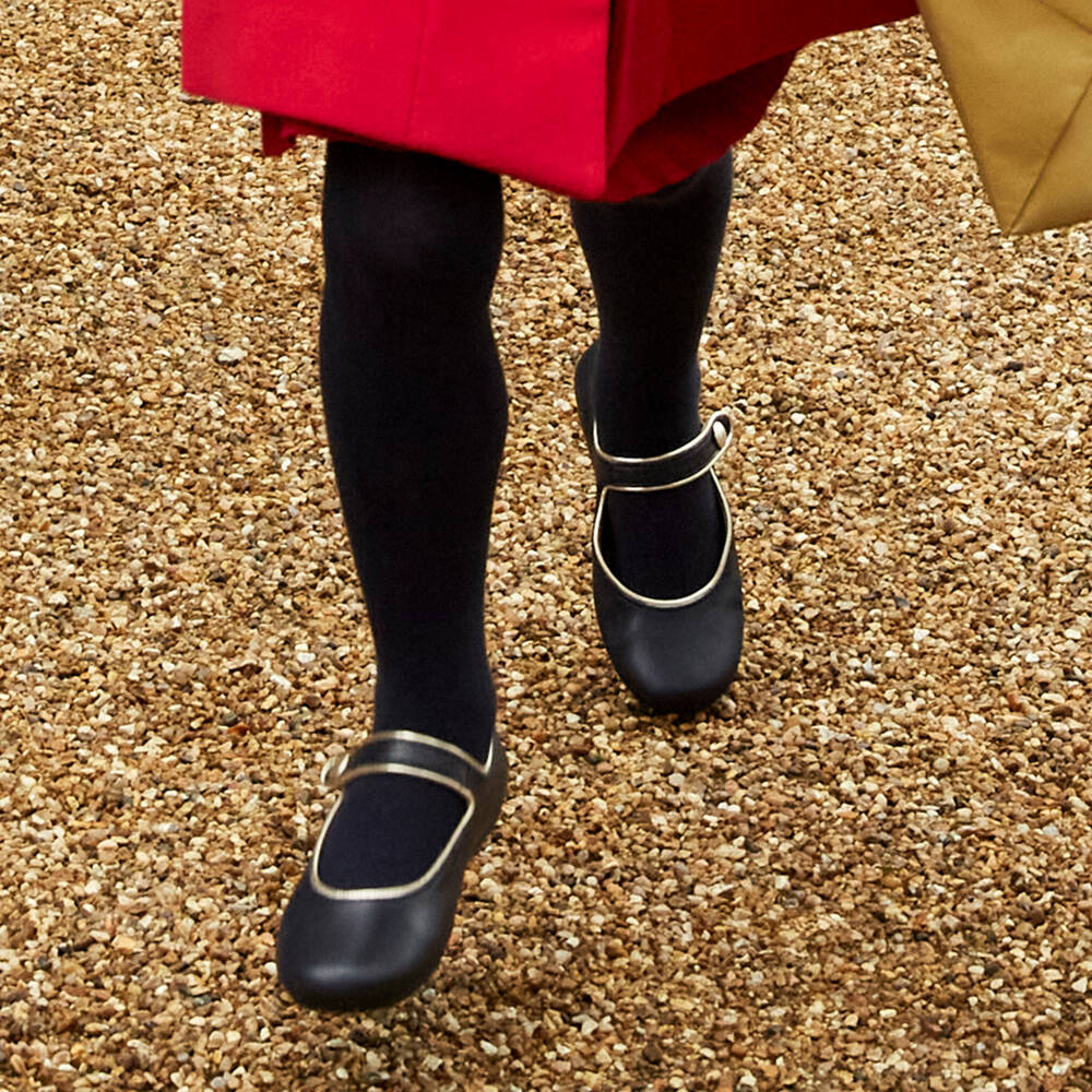 Manuela de Juan-Girls Navy Blue Leather Pumps | Childrensalon Outlet