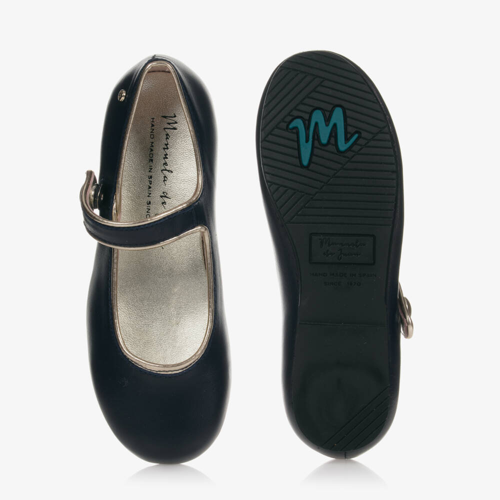 Manuela de Juan-Girls Navy Blue Leather Pumps | Childrensalon Outlet