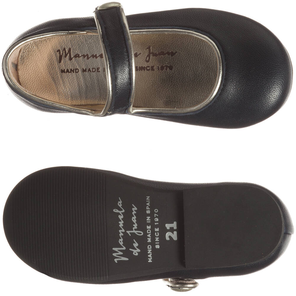 Manuela de Juan-Girls Navy Blue Leather Pumps | Childrensalon Outlet