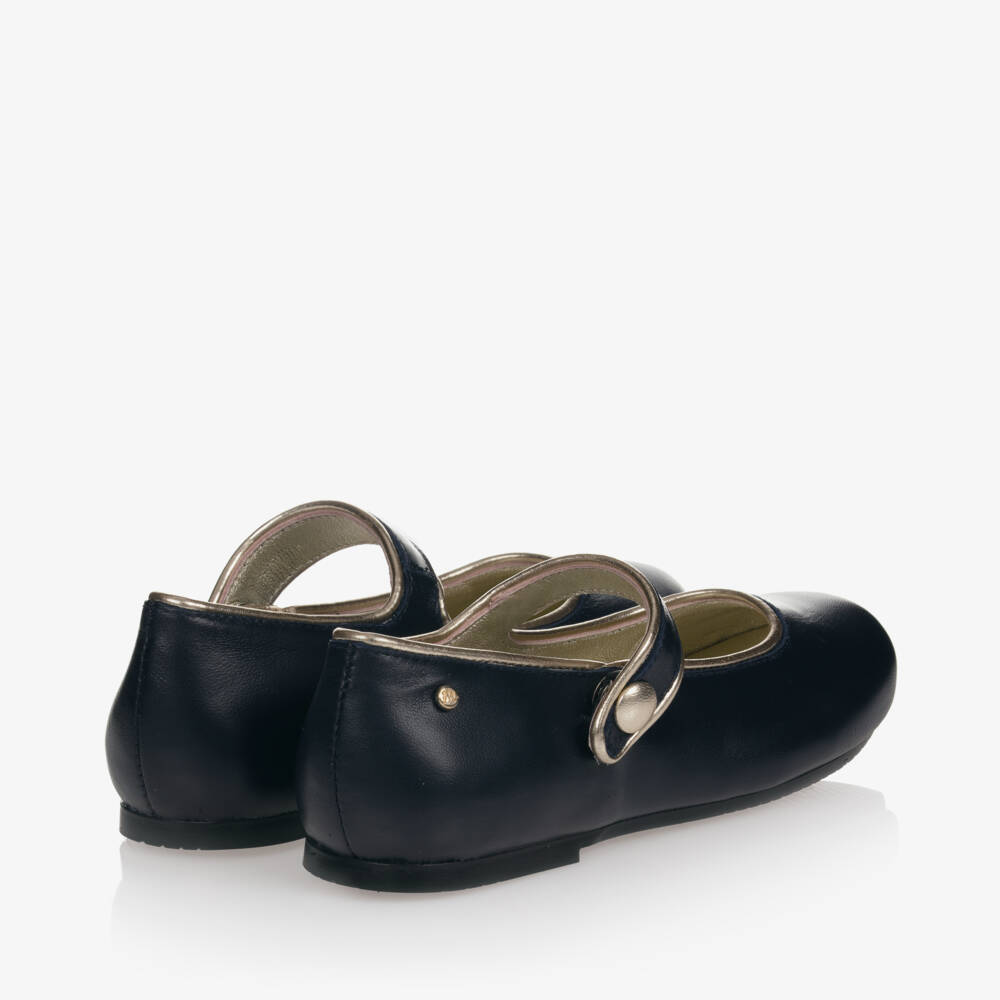 Manuela de Juan-Girls Navy Blue Leather Pumps | Childrensalon Outlet