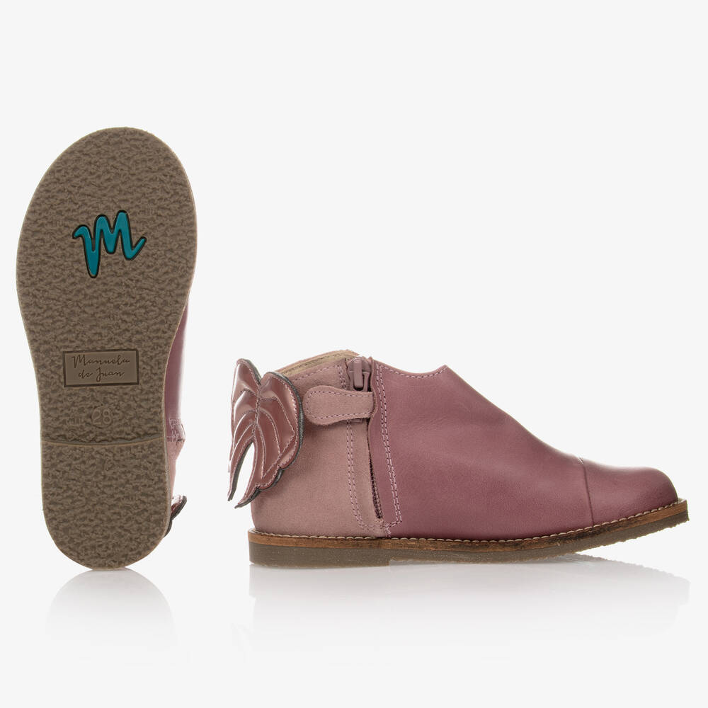 مانويلا دي خوان-بوت جلد لون زهري مزين بأجنحة | Childrensalon Outlet