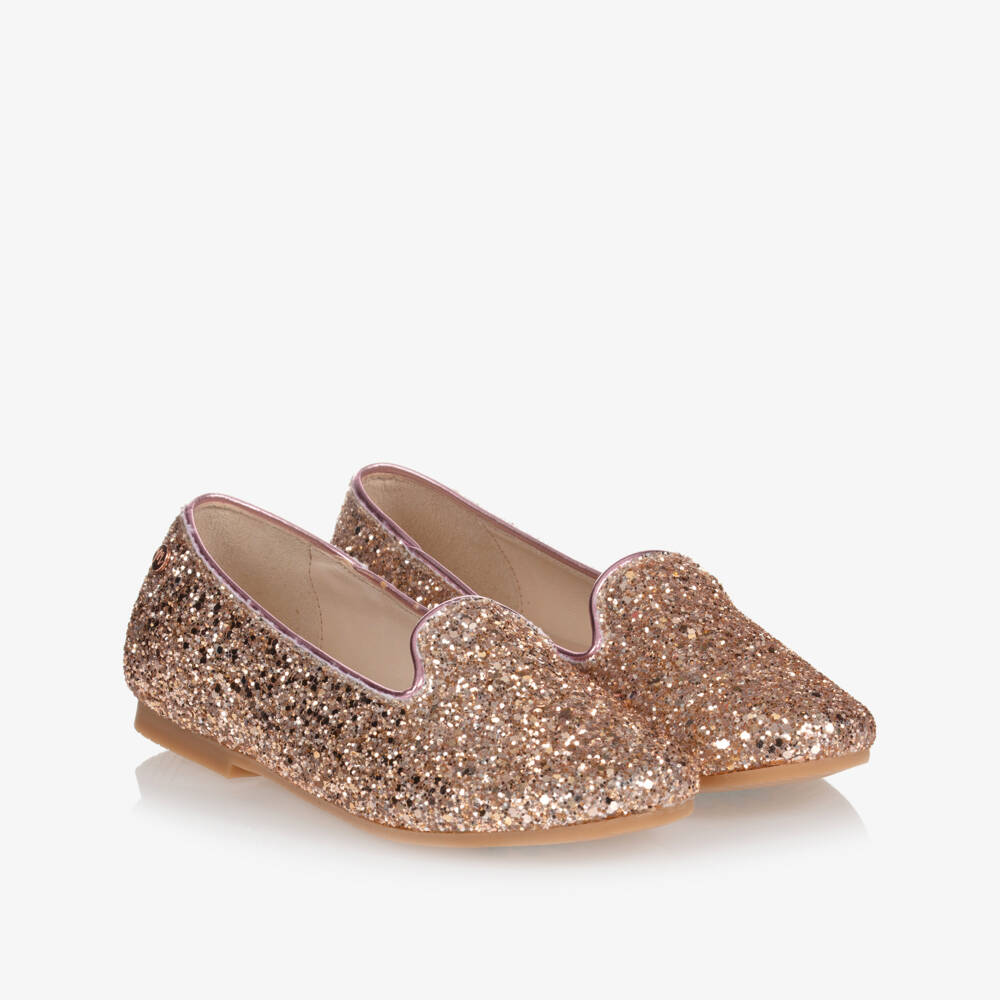 Manuela de Juan-Girls Rose Gold Glitter Leather Shoes | Childrensalon Outlet