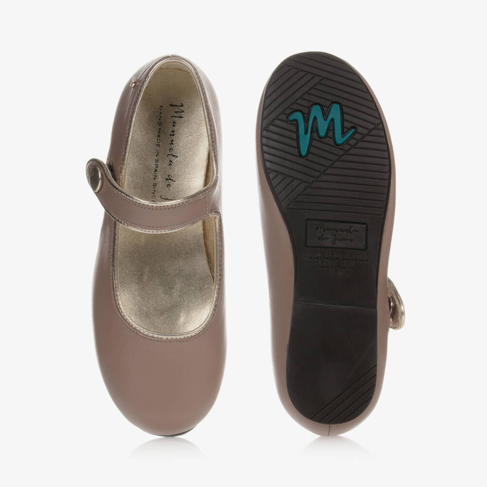 Manuela de Juan-Girls Taupe Leather Pumps | Childrensalon Outlet