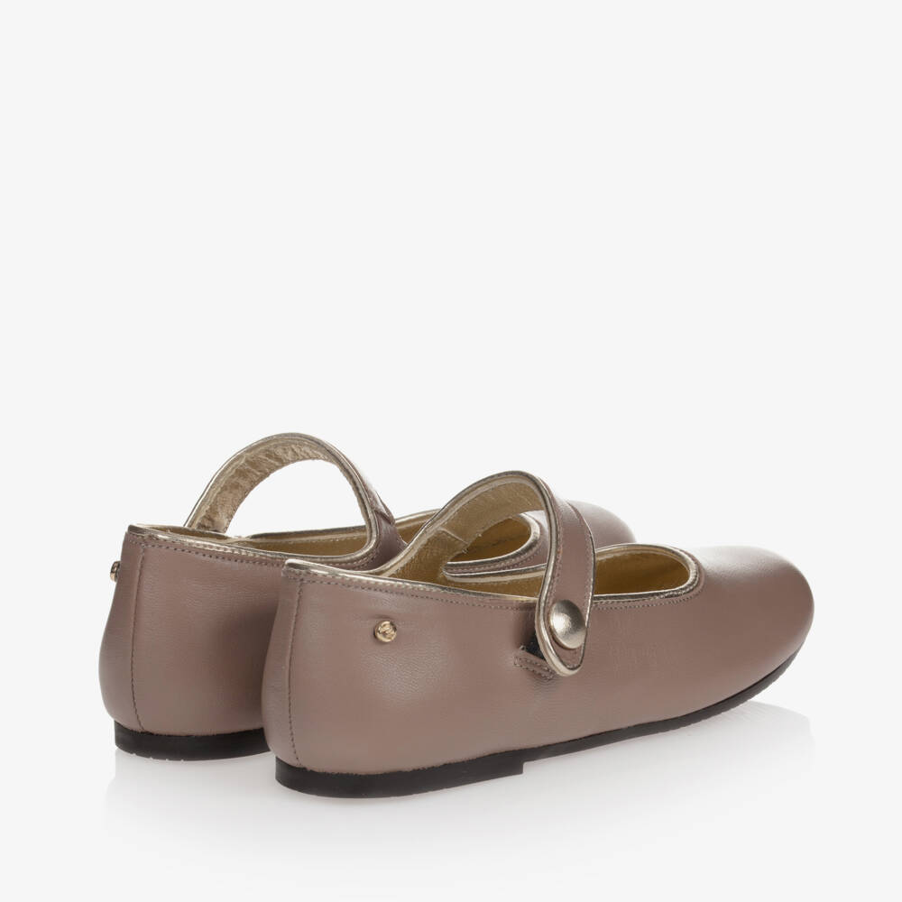 Manuela de Juan-Girls Taupe Leather Pumps | Childrensalon Outlet
