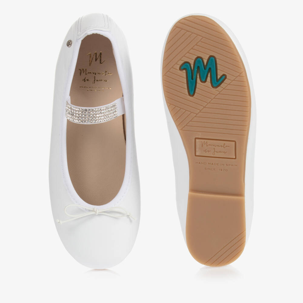 Manuela de Juan-Girls White Leather Gem Strap Pumps | Childrensalon Outlet