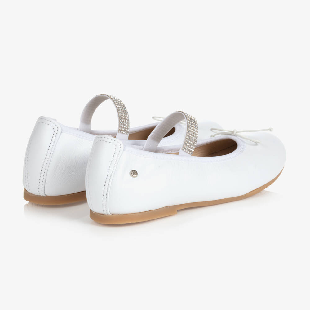 Manuela de Juan-Girls White Leather Gem Strap Pumps | Childrensalon Outlet