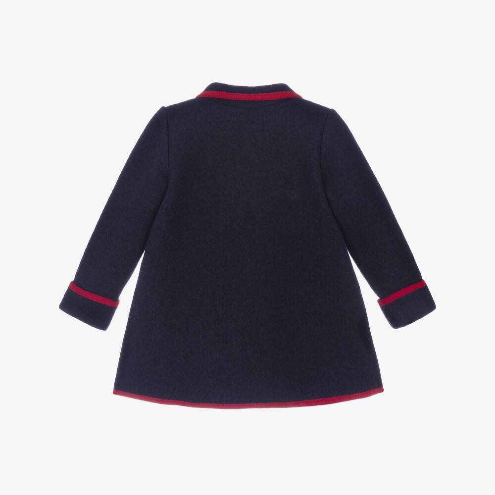 Marae Kids-Girls Navy Blue & Red Merino Wool Coat | Childrensalon Outlet