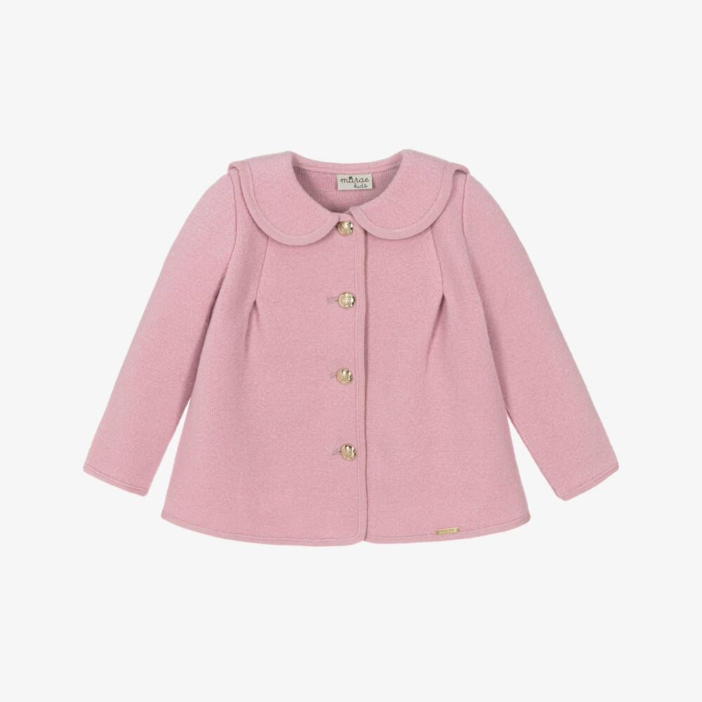 Marae Kids-Girls Pink Merino Wool Jacket with Gold Crest Buttons | Childrensalon Outlet