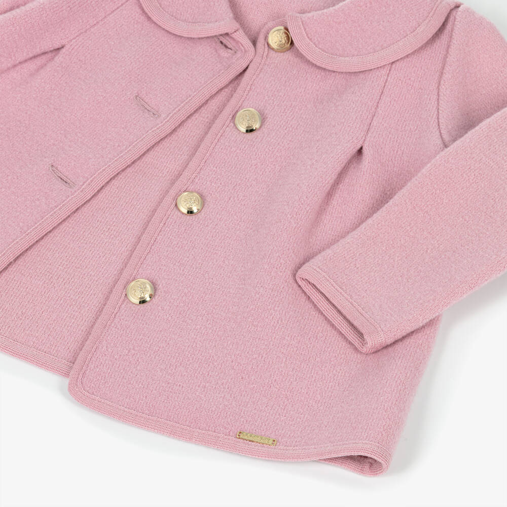 Marae Kids-Girls Pink Merino Wool Jacket with Gold Crest Buttons | Childrensalon Outlet