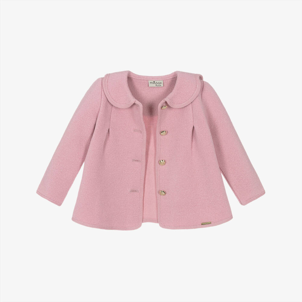 Marae Kids-Girls Pink Merino Wool Jacket with Gold Crest Buttons | Childrensalon Outlet
