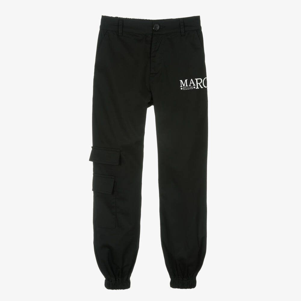 Marc Ellis - Girls Black Cotton Logo Cargo Trousers | Childrensalon