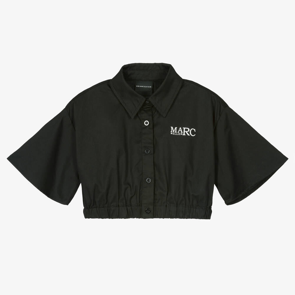 Marc Ellis - Girls Black Cropped Cotton Logo Shirt | Childrensalon