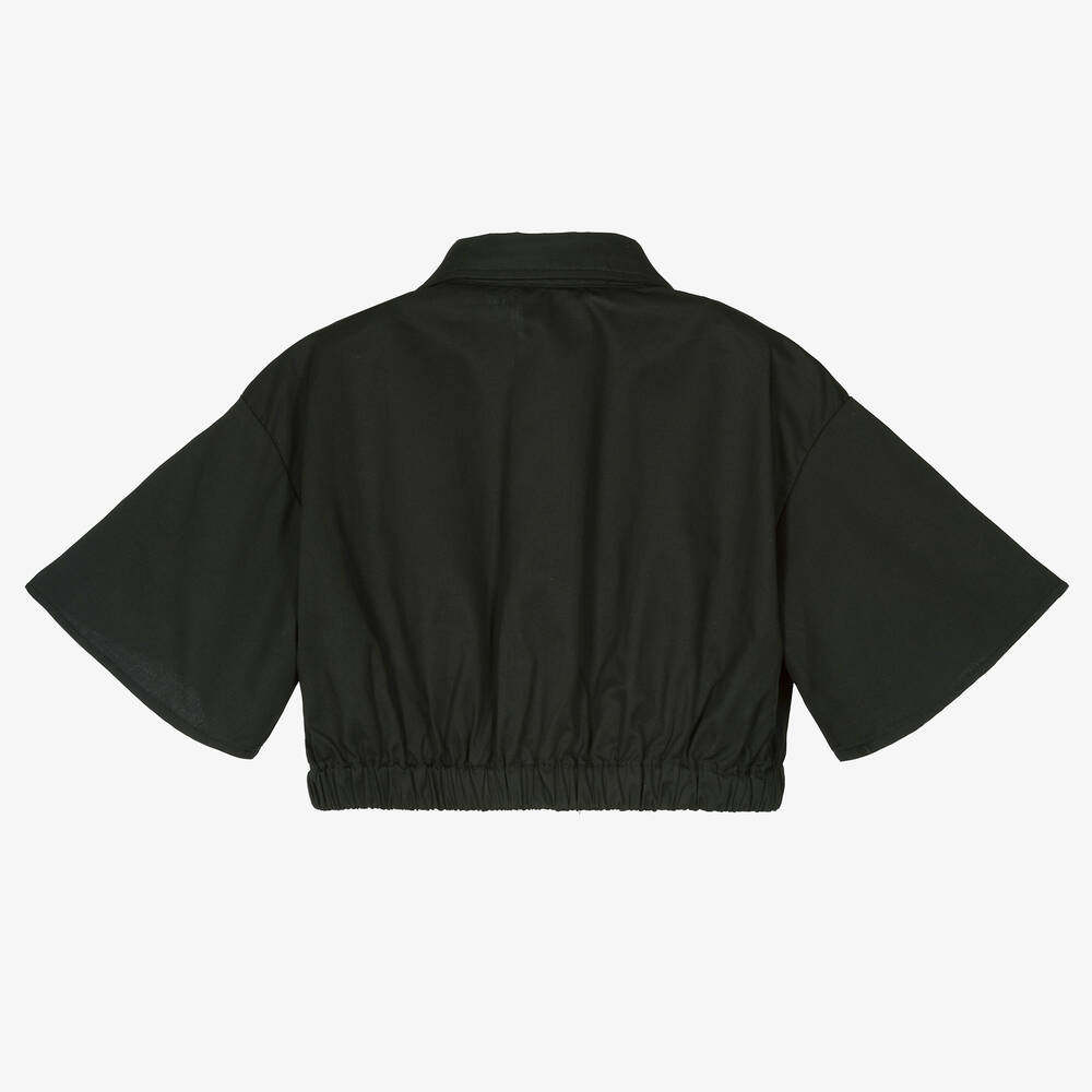 Marc Ellis-Girls Black Cropped Cotton Logo Shirt | Childrensalon Outlet