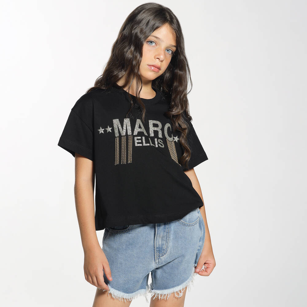 Marc Ellis-Черная футболка с золотистыми цепочками | Childrensalon Outlet