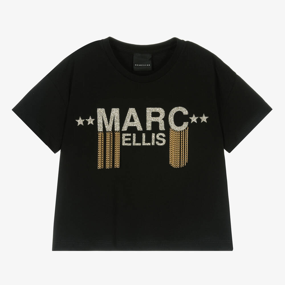 Marc Ellis - Girls Black & Gold Chain Logo T-Shirt | Childrensalon