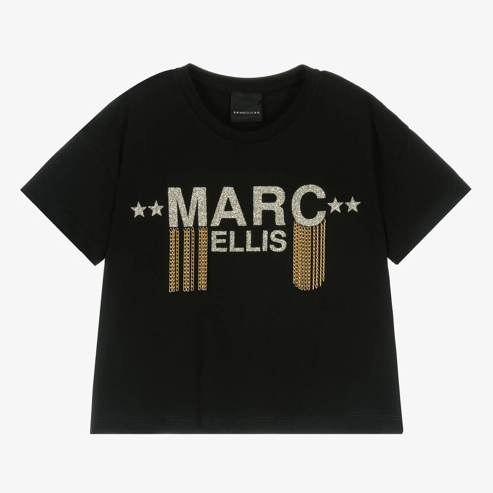 Marc Ellis-Girls Black & Gold Chain Logo T-Shirt | Childrensalon Outlet